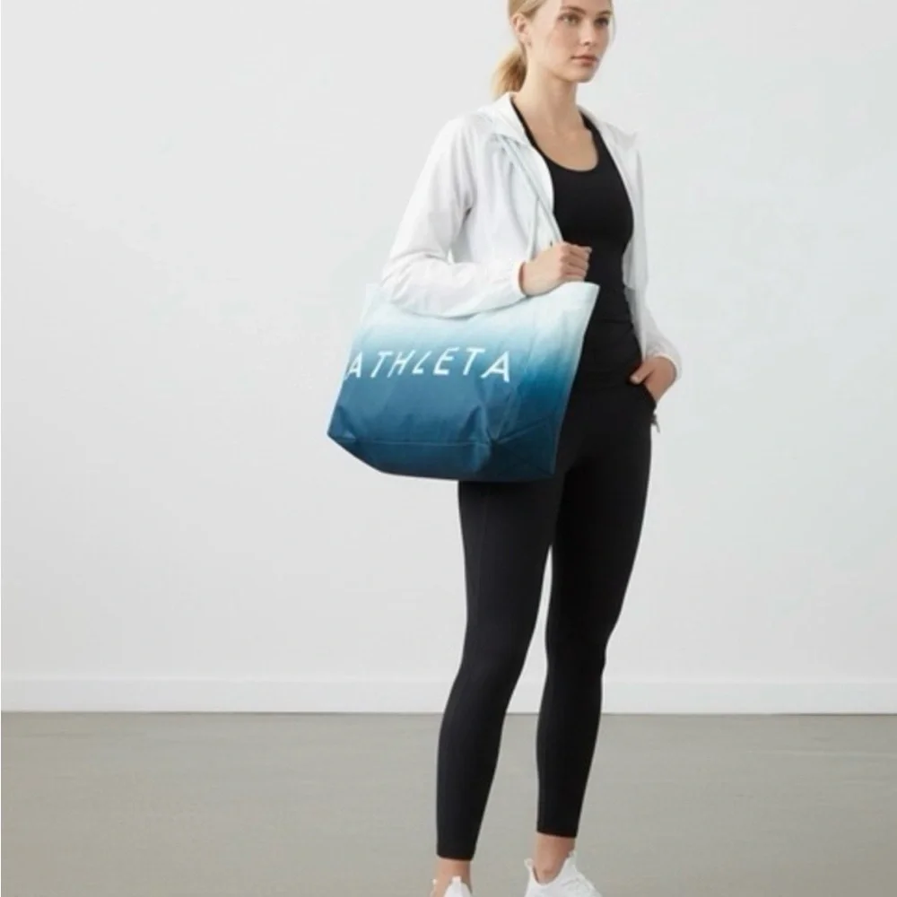 Athleta Blue Ombre‎ shoulder canvas tote bag with rope handles